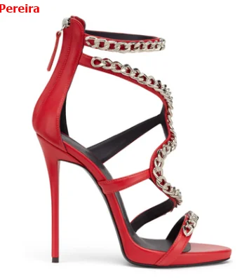 

Women's new sweet pointed toe strap metal surround stiletto heels, ladies cool red, white and black party heel shoes