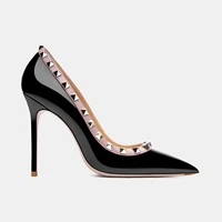 designer genuine leather shoes for women 2022 high heels shoes brand fashion rivets pumps stilettos pointed toe party wedding 42