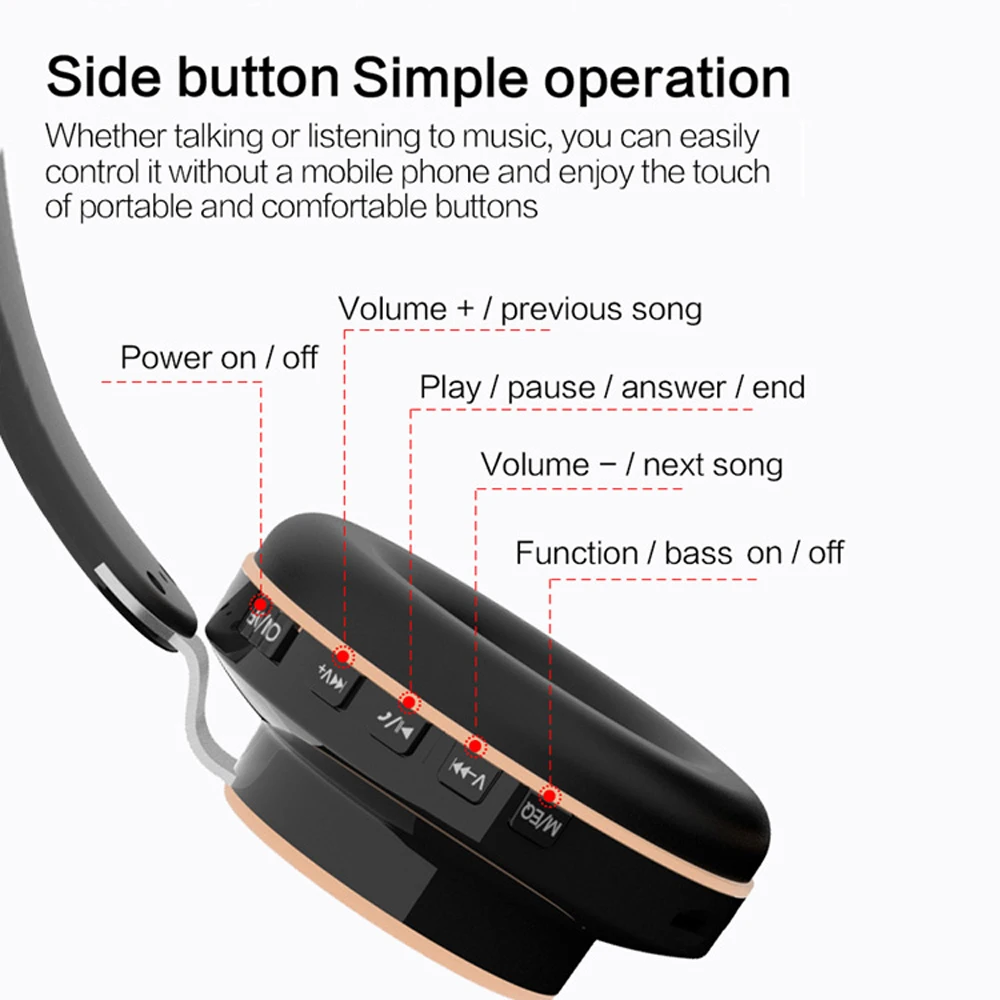 

Wireless Bluetooth 5.0 Headphones Foldable Noise Cancelling Mic 3D Bass Stereo Gaming Headphone For IOS Android Computer