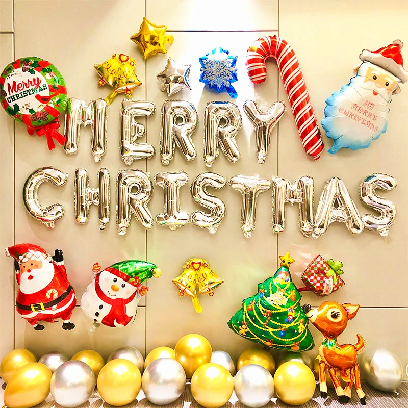 

Merry Christmas Balloon Set Home Party Creative Scene Layout Decoration Santa Claus Xmas Tree Elk Snowman New Year Kids Gifts