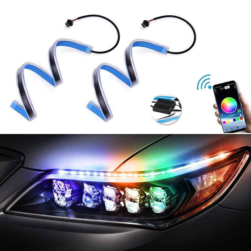

LED DRL Daytime Running Lights Bluetooth LED Headlight 30cm 45cm 60cm Flexible Soft Tube Guide Headlight For Universal Car