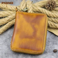 retro high quality mens womens real cowhide small wallets fashion casual natural genuine leather coin purse card holder bag