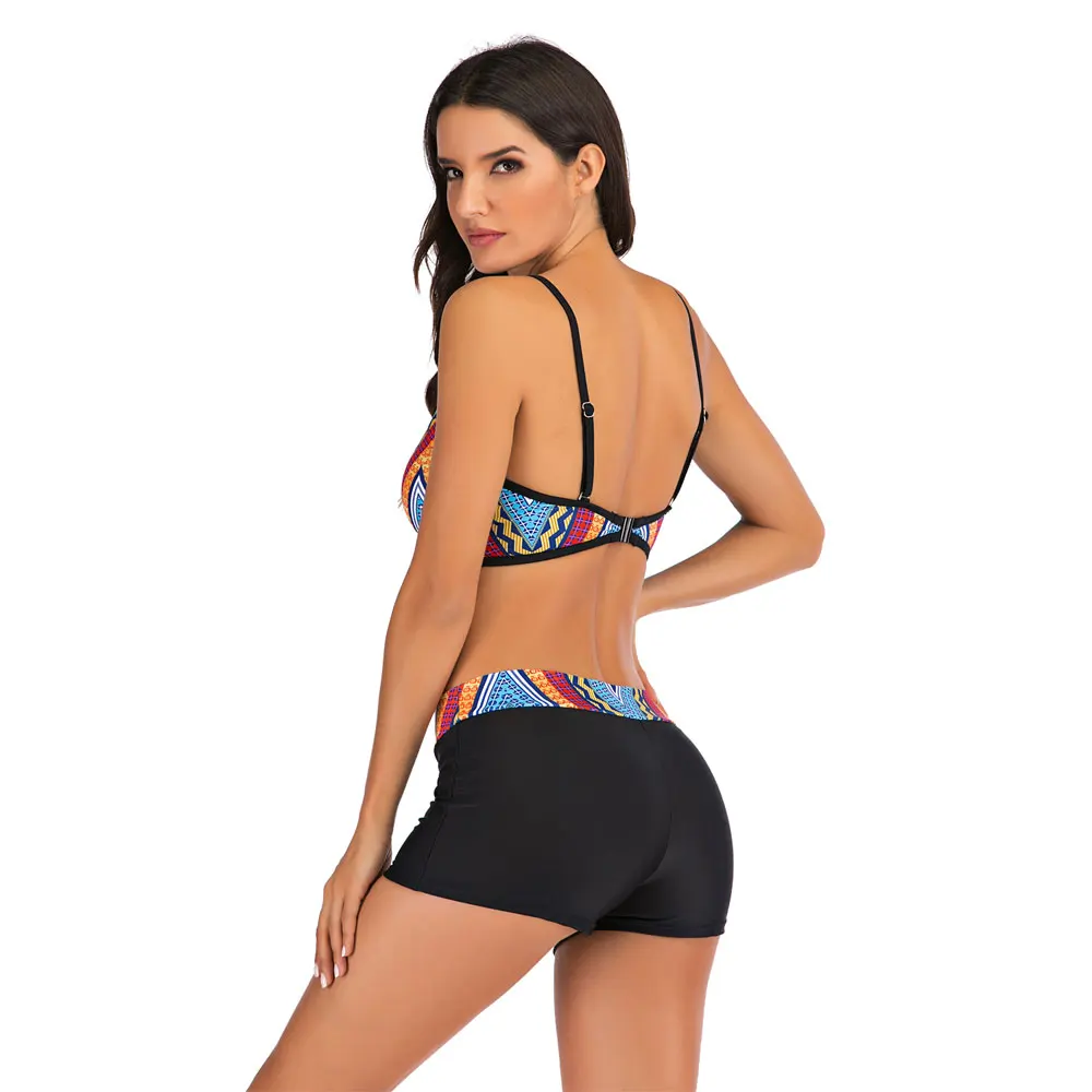 Женский купальник с лямкой на шее топ высокой горловиной комплект бикини Boyshort