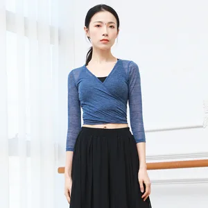 Женский костюм для латиноамериканских танцев, короткий топ с длинным рукавом, прозрачная блузка, костюм для танца живота