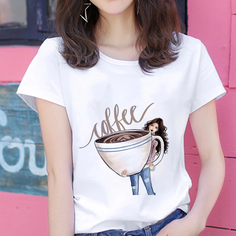 

T shirt Women 2019 New summer personality coffee girl Tshirt Harajuku aesthetics Thin Section White Female T-shirt Tops clothing