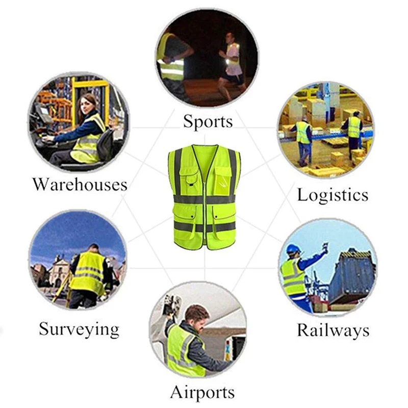 

Class 2 Yellow Reflective Vest With 9 Pockets And Front Zipper High Visibility Safet Y Vests(M)