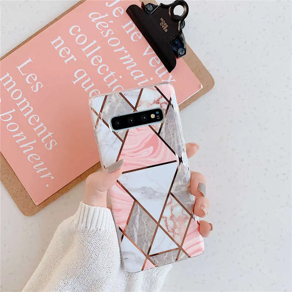 Чехол для телефона с геометрическим мрамором и покрытием для samsung Galaxy S10 S9 S8 Plus S10E Note 10 Plus, мягкий силиконовый чехол из ТПУ