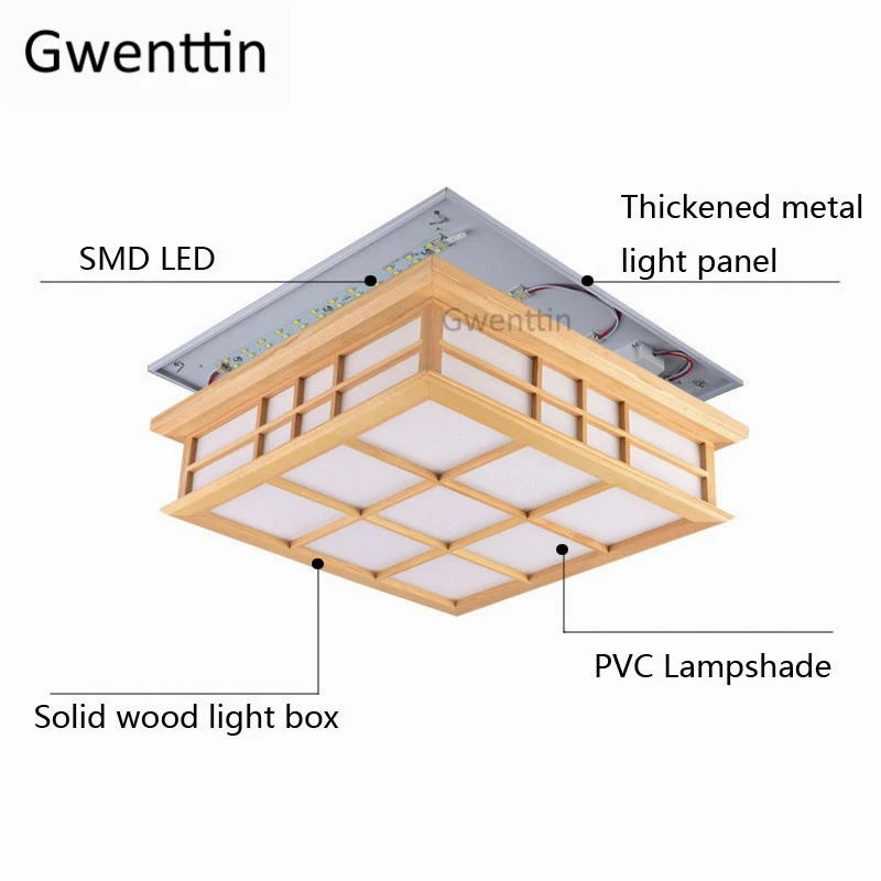 Японский стиль деревянный светодиодный потолочный светильник с татами