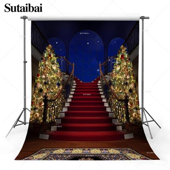 Christmas Wedding Backdrops Red Carpet Stairs Princess Castle Palace Ballroom Holiday Party Photo Background Photography Studio