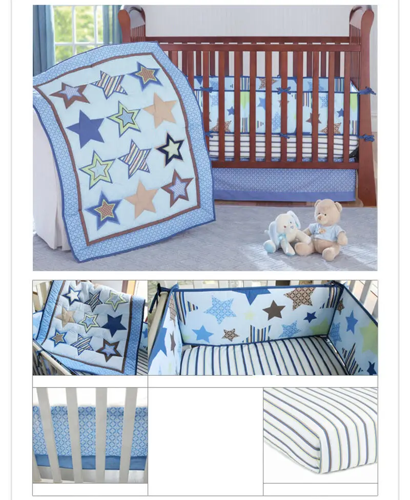 

New 7 Piece Boy Baby Bedding Set Stars Nursery Quilt Bumper Sheet Crib Skirt Crib Bedding Set Baby Girl Baby Boy Crib