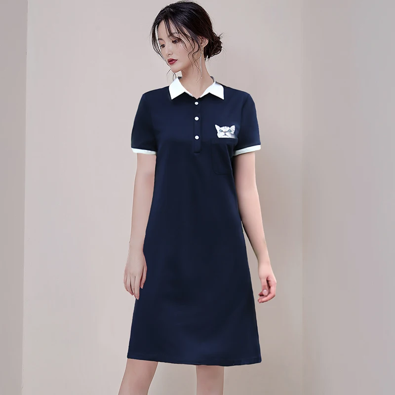 Женское повседневное бейсбольное платье тонкое с отложным воротником и