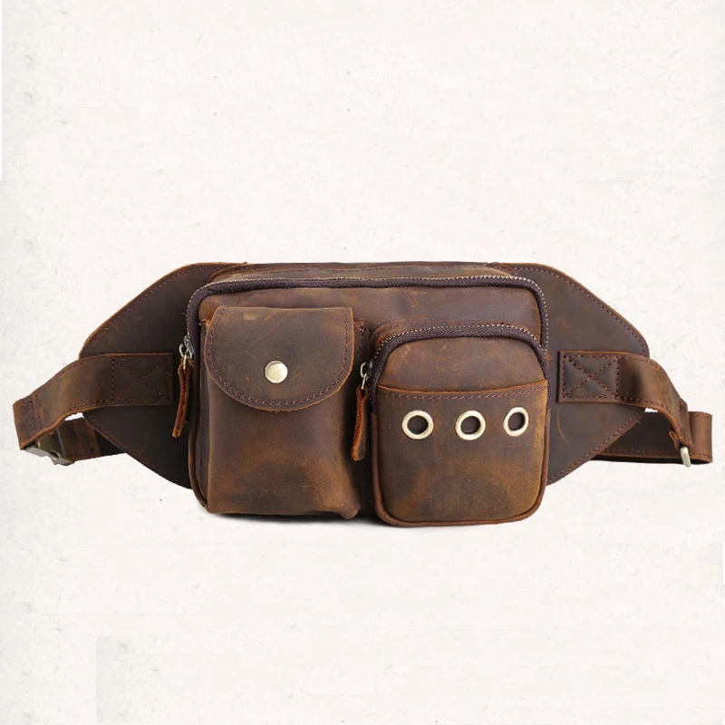 MAHEU уникальный дизайн винтажная Мужская поясная сумка Кожаная большая емкость