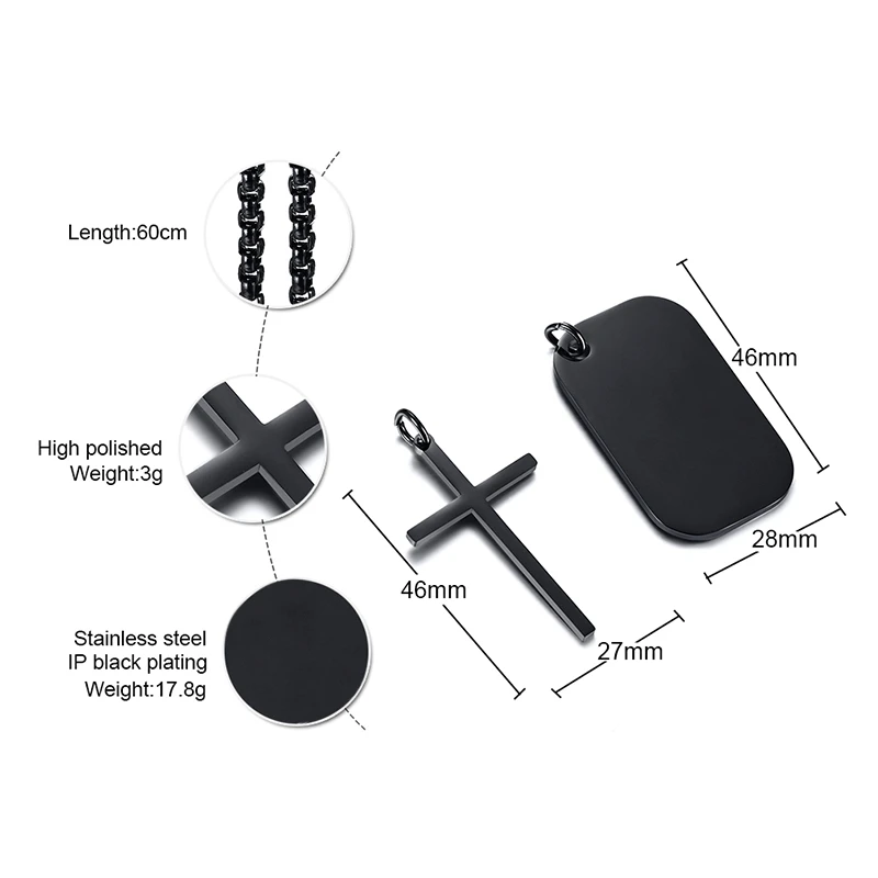 Vnox персонализированные ожерелья для мужчин и женщин с надписью The Bible Cross черные