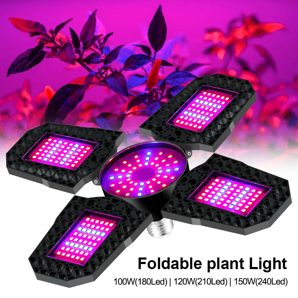 

100W/120W/150W Foldable LED Plant Grow Light IP65 Waterproof Greenhouse Red and Blue Flower Vegetables Growing Lamp E27