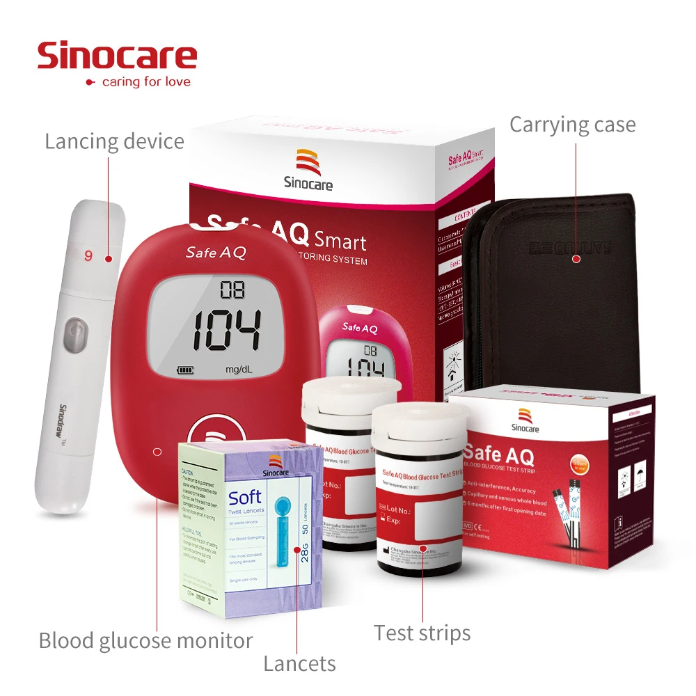 Глюкометр Sinocare AQ с тест-полосками и иглами для измерения уровня сахара в крови |