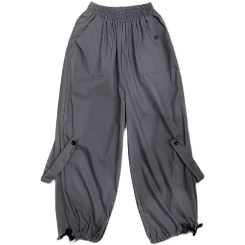 

Japanese Style New Summer Women's Clothing Trend High Waist Retro Straight Leg Pants Thin Loose Elastic Waist Casual Trousers