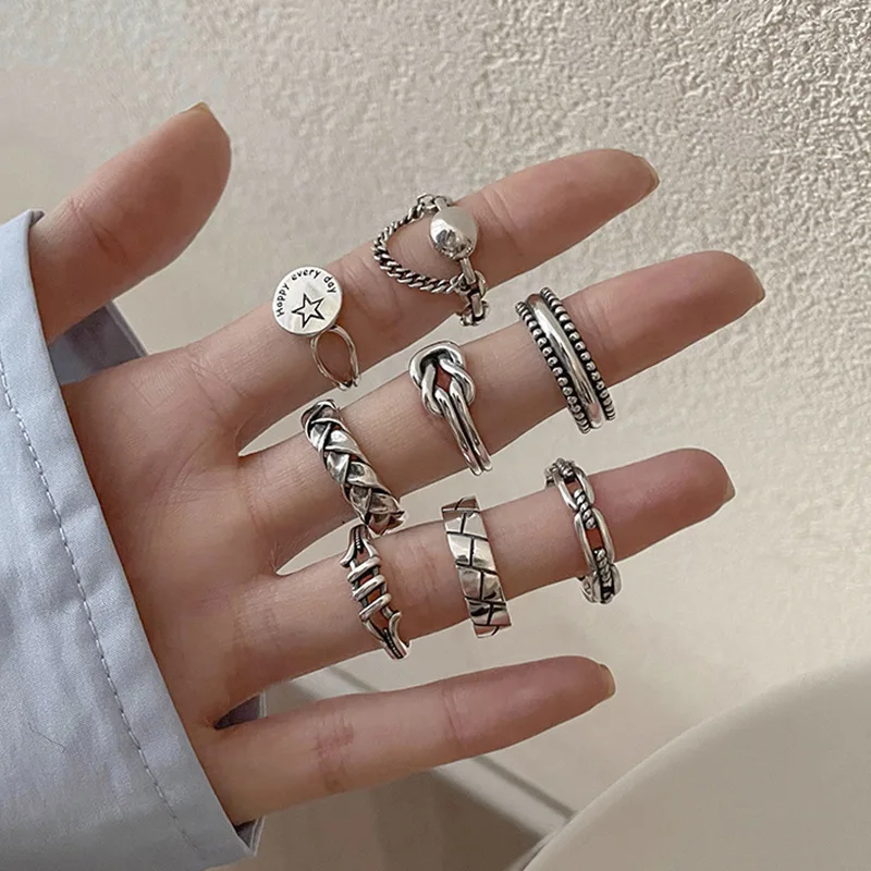 

Silvology 925 Sterling Silver Combination Vintage Rings for Women Statement Retro Weave Chain Korea Rings 2021 Fashion Jewelry