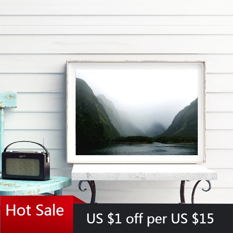 Milford Sound Новая Зеландия пейзаж Картина горная Современная фотография