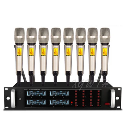 Gold Microphone UHF Цифровой Регулируемый Частотный анти-вой 8 Ручной беспроводной микрофон система для сцена, Караоке динамический кардиоидный микрофон 800CH - Цвет: Gold Microphone