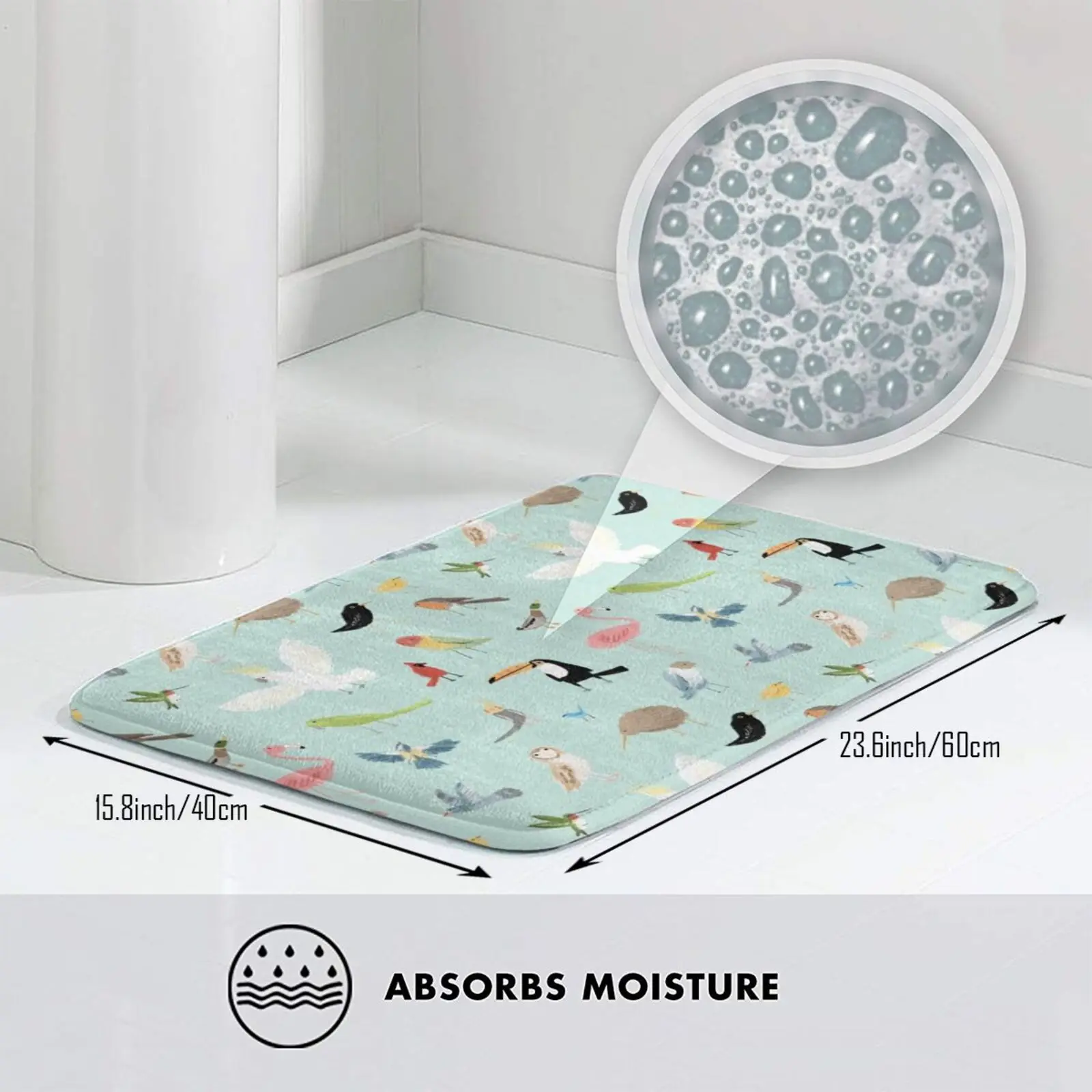 Коврик для пола с мягким нескользящим покрытием с рисунком птиц: зеленый голубой милые животные мята попугай фламинго кокату.