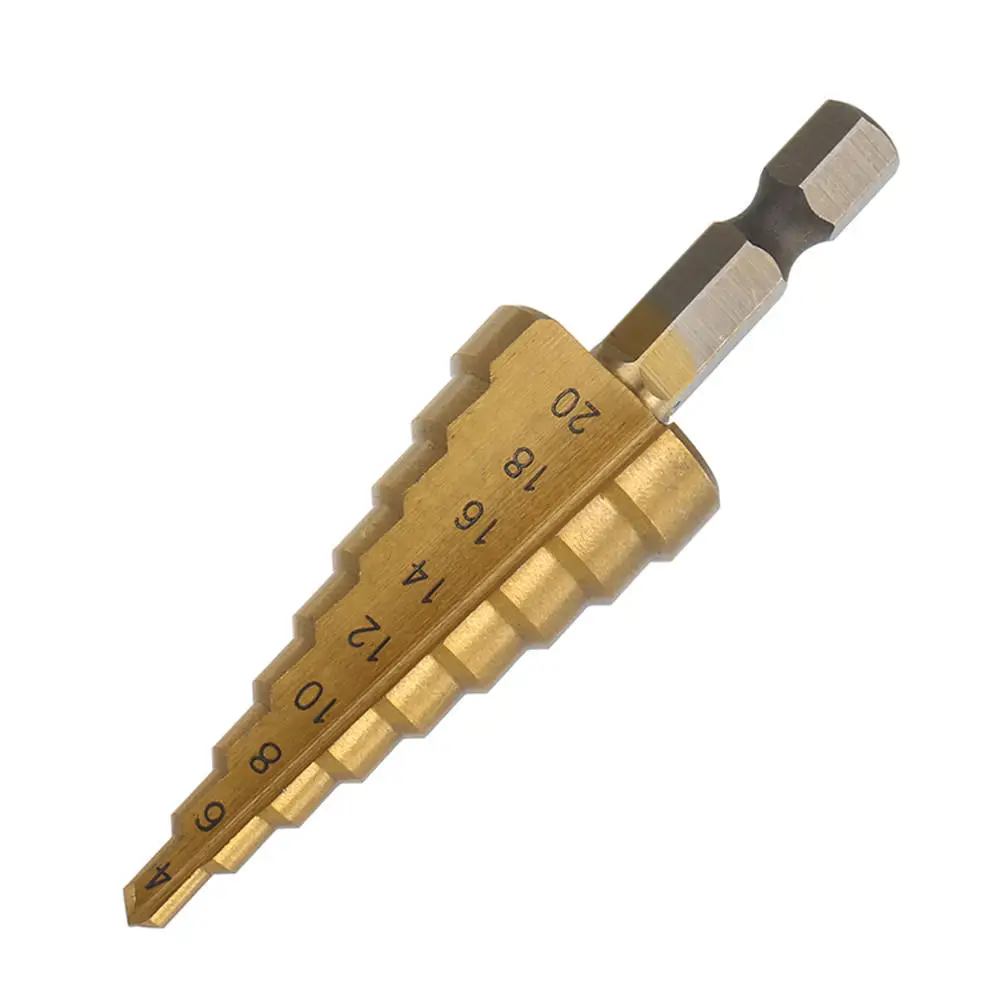 

3Pcs 1/4 Inch Hex Shank HSS Titanium Coated Step Drill Bit Set 3-12/4-12/4-20mm