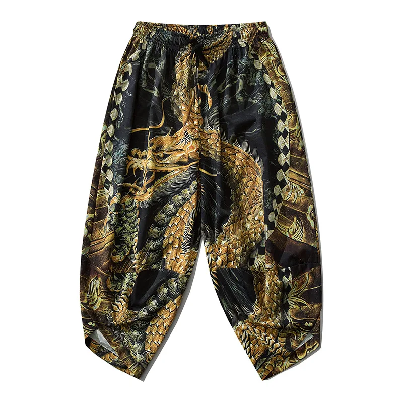 

Брюки в японском стиле с принтом дракона, азиатская одежда, японское кимоно, винтажные мужские брюки до щиколотки в стиле хип-хоп