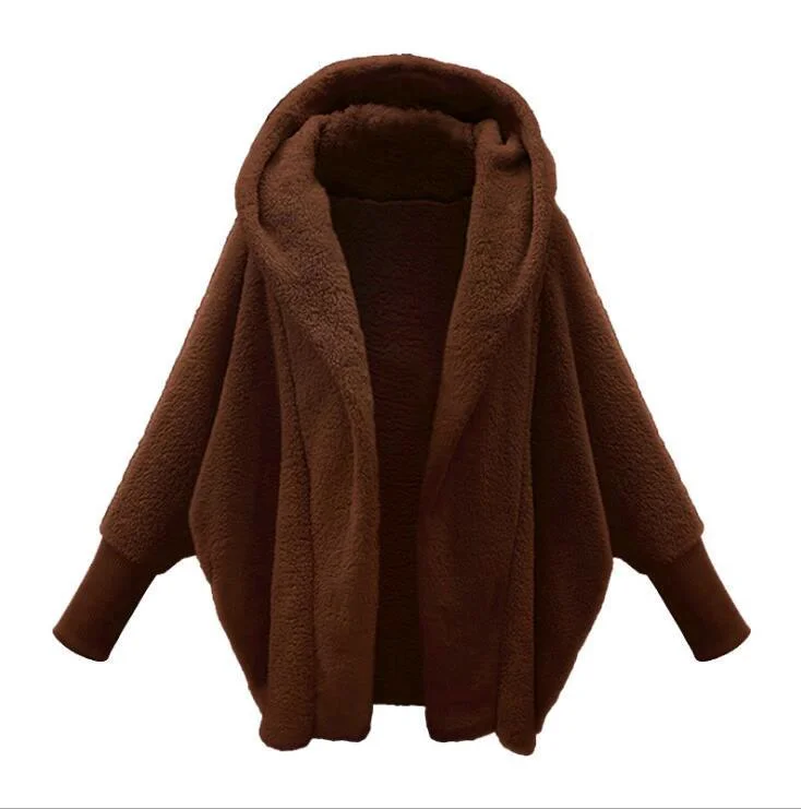 2021 Plus Size Fashion Casual Loose Solid Full Sleeve Hooded Plush Coat For Women Large Outwear Autumn Winter Coats Vestido