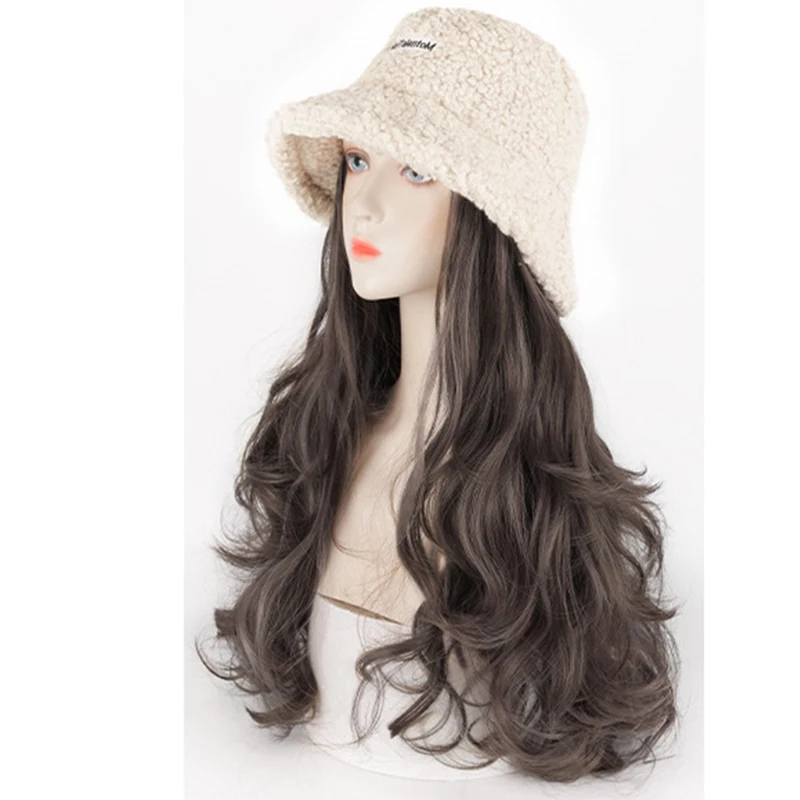 Рыбацкая шляпа парик для волос 18 дюймов Длинный натуральный вьющийся коричневый
