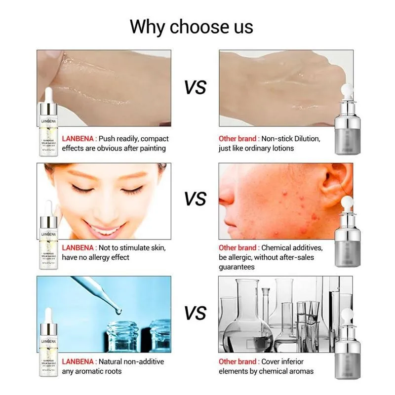 

Lanbena 24k Golden Six Peptide Serum Hyaluronic Acid Whitening Essence Serum Moisturizing Solution 15ml Face Y0D2