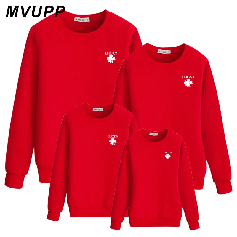 family matching sweatshirt lucky clover for dad son mom daughter hoodies mommy and me kids baby cotton winter clothes casual kid | Мать и