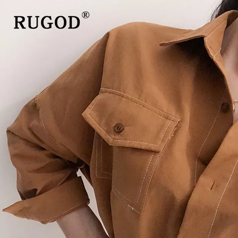 RUGOD/ г. Новая Осенняя Женский комплект 2 шт. рубашка и юбка отложная Свободная блузка с воротником Высокая талия тонкая юбка трапециевидной формы Мода mujer