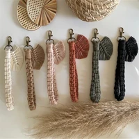 boho handmade woven macrame keychain with leaf charm designer bag accessories key ring chaintiny keyring 10 colorways jl39d