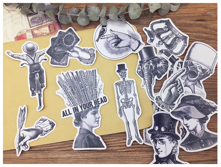 

15PCS Retro characters stickers DIY scrapbooking phone week journal album diary happy plan decorative stickers