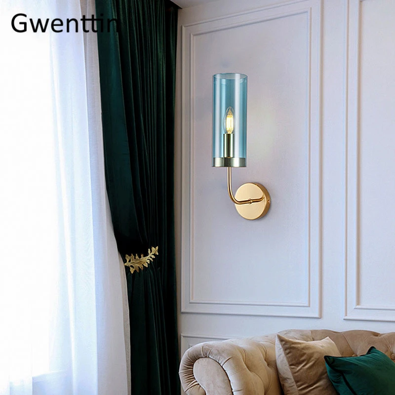 Современные Роскошные Синие Стеклянные Настенные светильники светодиодное