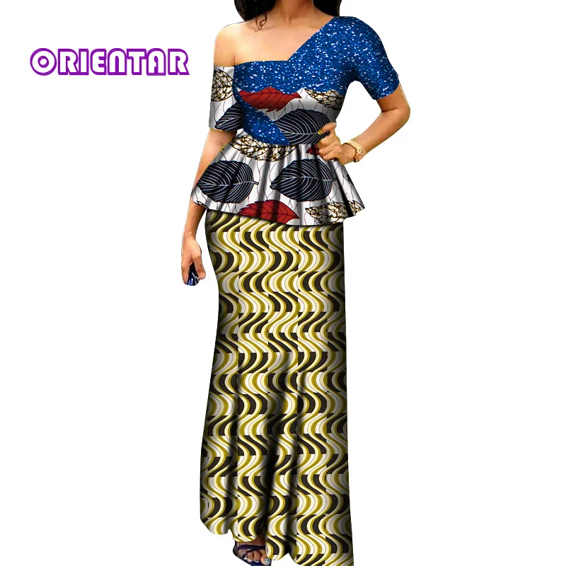 

Женский комплект Дашики из 2 предметов, Африканский короткий топ с коротким рукавом и юбка, повседневный костюм с принтом, Женская африканск...