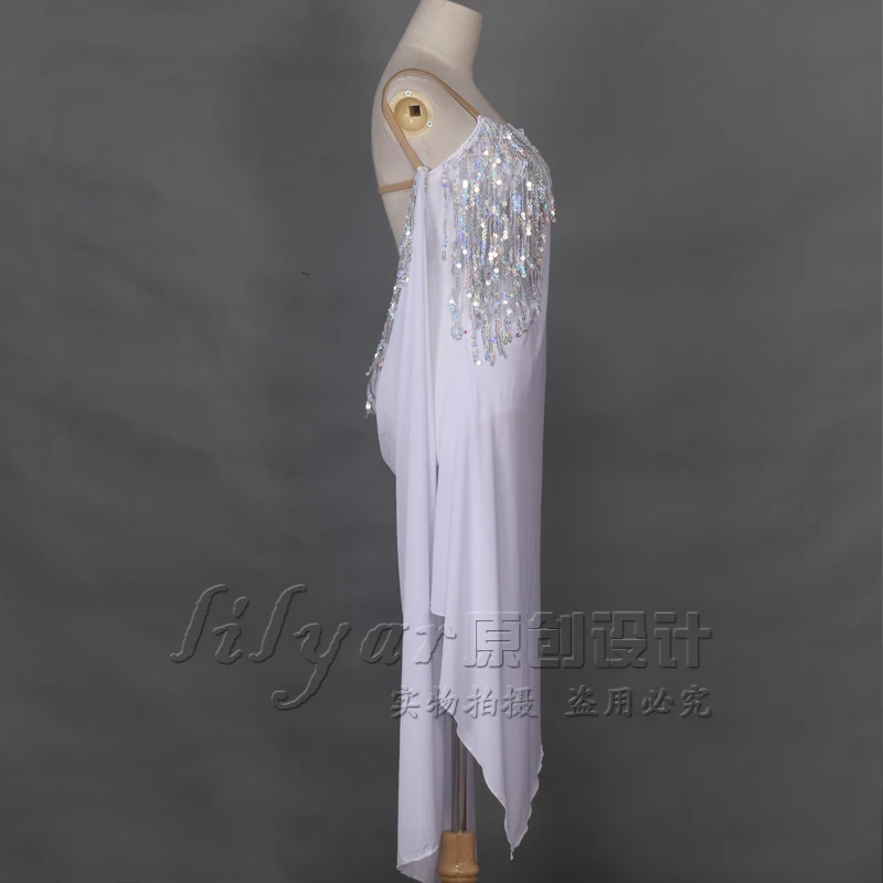 Белое латинское бальное платье для танца румбы женское с блестками танго латино