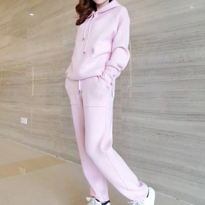 

Fashion sports suit women 2021 spring new knitted casual wear women's loose hooded harem pants two-piece hot sale