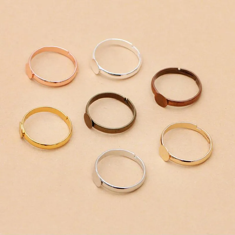 

50 Pieces Fit 6MM 8MM 10MM Copper Ring Settings Round Cameo Base Settings Jewelry Accessories Finding