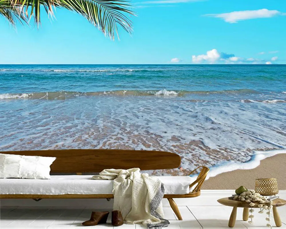 

Papel de pared Tropical beach with palm trees 3d wallpaper mural,living room sofa TV wall bedroom wall papers home decor