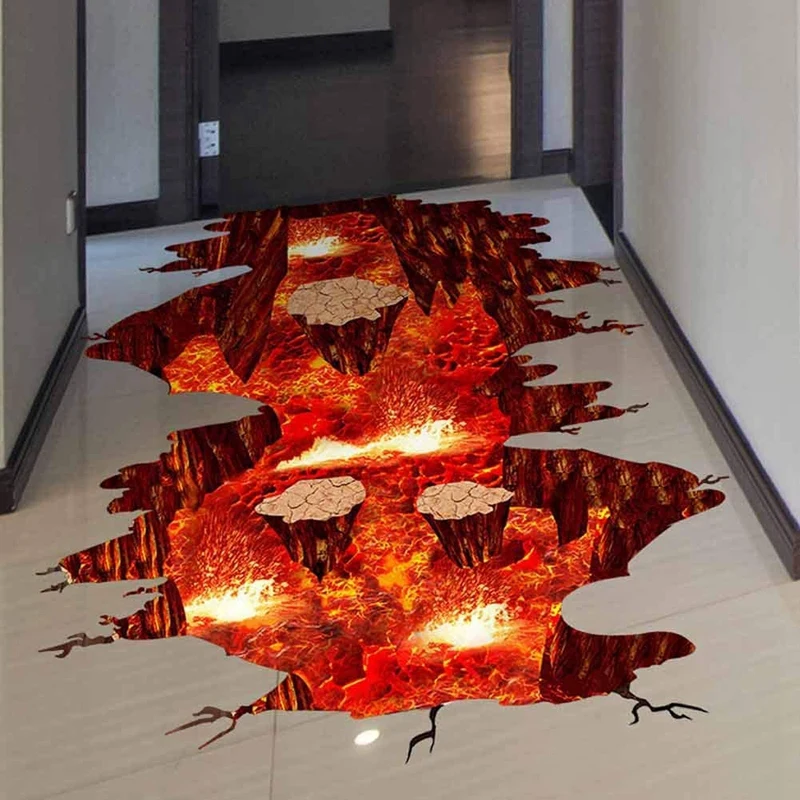 Creative 3D Space Wall Decals Removable PVC ic Floor Flame and Lava Stickers Murals Wallpaper Art Decor | Дом и сад