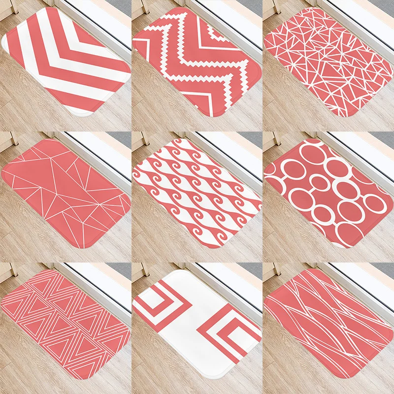 

Pink Geometric Pattern Kitchen Entrance Door Mat 40*60cm Coral Velvet Carpet Doormat Indoor Floor Mats Anti-Slip Rug 48069