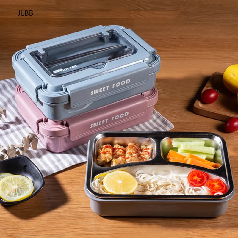 

Portable Stainless Steel 304 Lunch Box With Spoon Fashion Lunch Bento Box Dinnerware Set Microwave Adult Student Food Container