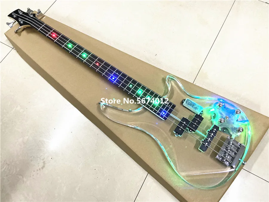 

2021 акриловый кристалл прозрачный 4-струнный электрический бас Цветной СВЕТОДИОДНЫЙ мигающий кленовый ксилофон Шея Бесплатная доставка