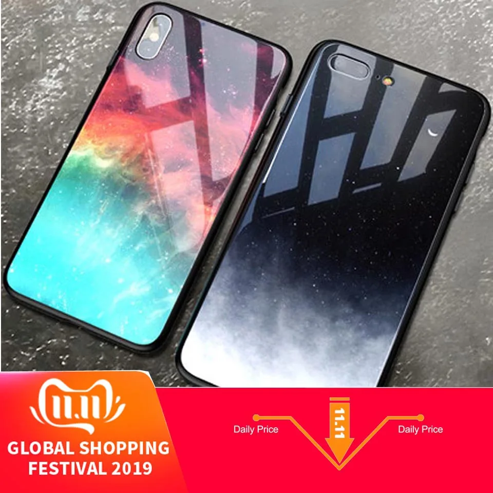 PC + чехол из закаленного стекла для iPhone XS MAX XR с рисунком космической звезды 7 6 S 6s 8