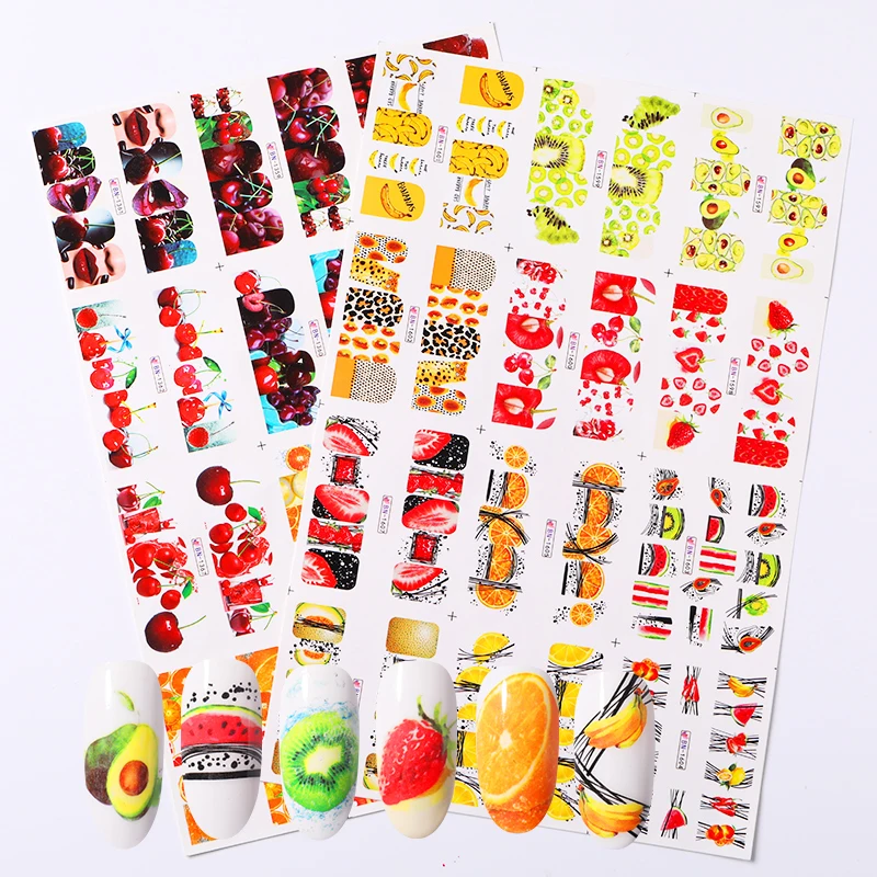 12 шт. стикеров для ногтей летние цветные наклейки с фруктовым узором украшения