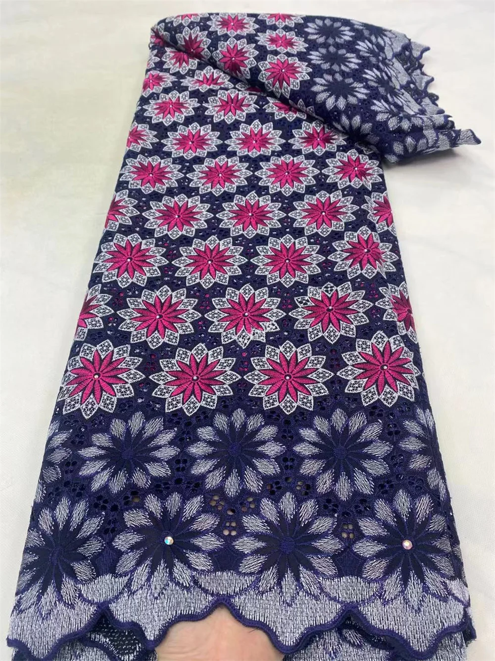 NI.AI 2022 высокое качество сухое кружево хлопок шнур ткань с камнями швейцарская