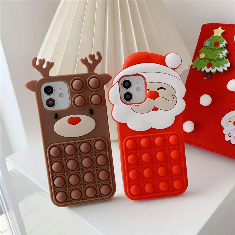 

Cartoon Christmas Deer Phone Case for iPhone 13 12 11 Pro Max Mini XS Max X XR 7 8 Plus Squeeze Bubble Silicone Back Cover