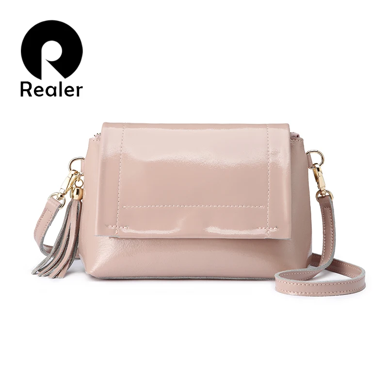 Сумка мессенджер REALER Женская из мягкой лакированной спилковой кожи| |