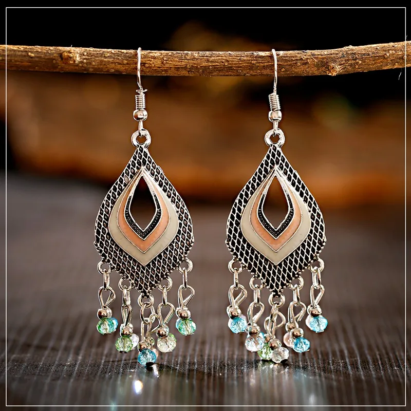 Женские серьги-подвески с разноцветными бусинами ручной работы в этническом