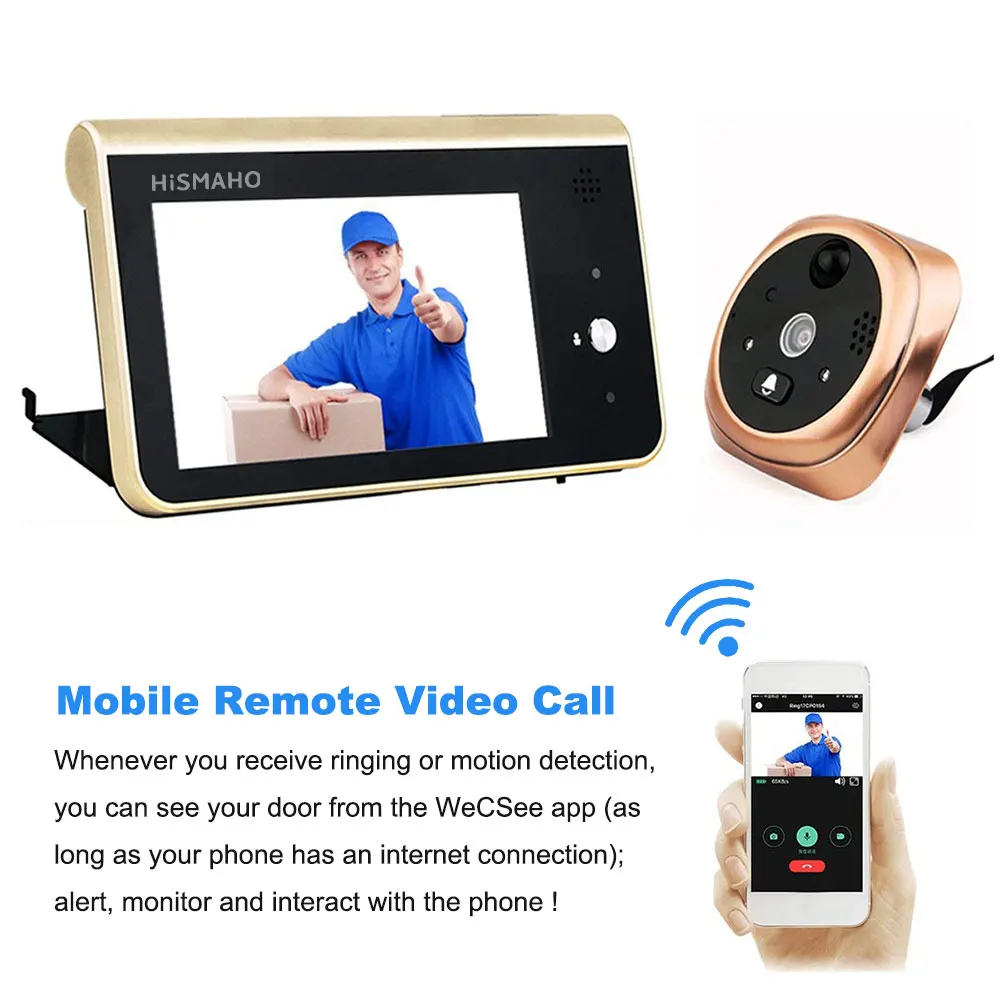 Глазок камера 4,3 дюймов батарея WiFi дверной звонок Облачное хранилище 720P HD PIR детектор движения Cam приложение управление для IOS Andriod TF автомобиля
